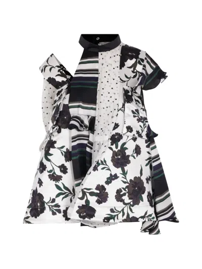 Sacai Floral-print Patchwork Blouse In Black