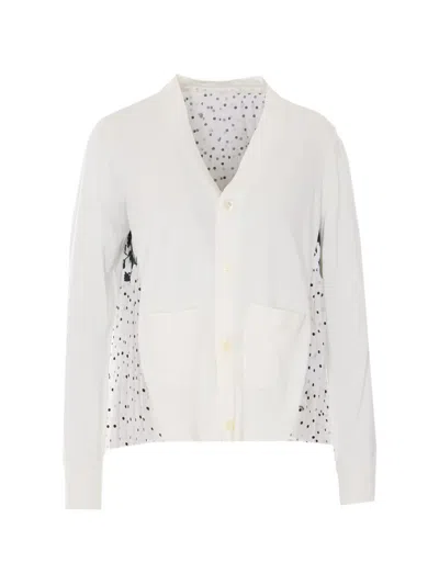 Sacai Floral-print Pleated Cardigan In White