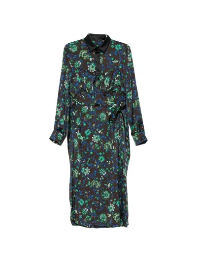 Sacai Floral-print Ruffled Dress In Blue