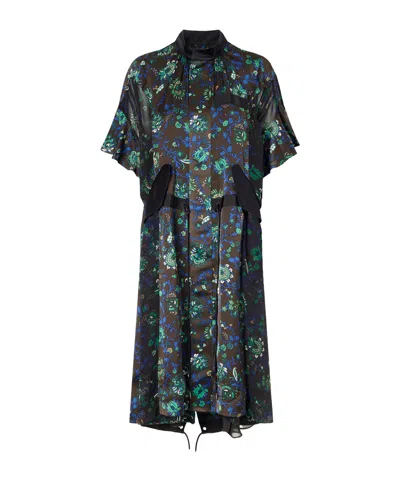 Sacai Floral-print Satin Midi Dress In Multi