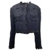 Sacai Four-pocket Tweed Cropped Jacket In Navy Blue Nylon In Blue