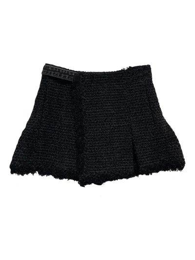 Sacai Frayed-tweed Shorts In Black