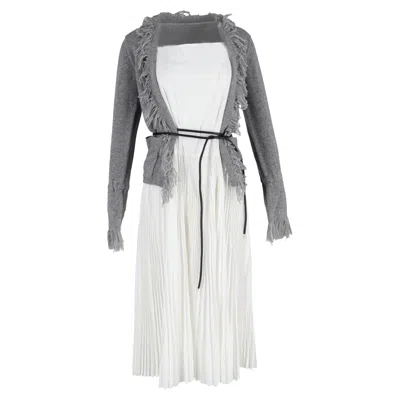 Sacai Fringe Cardigan Dress In Grey Wool In Gray