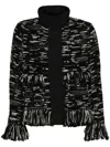 Sacai Fringed-edge Knitted Jacket In Black