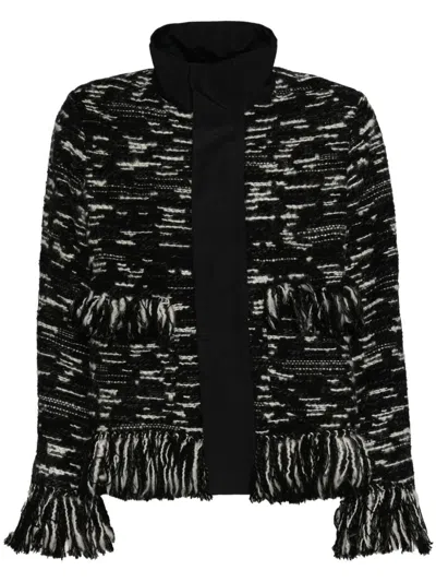 Sacai Fringed-edge Knitted Jacket In Black