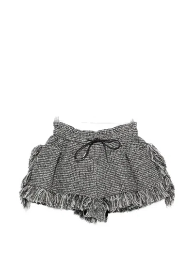 Sacai Fringed Tweed Shorts In Green
