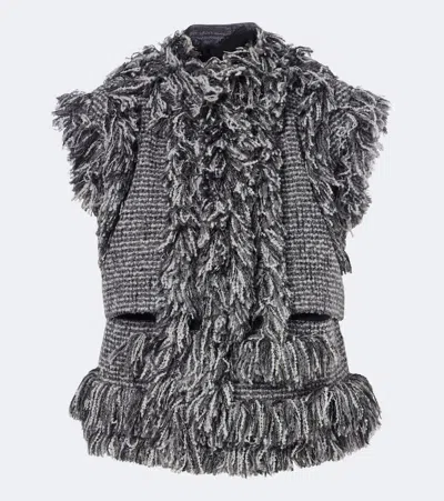 Sacai Fringed Wool-blend Tweed Vest In Gray