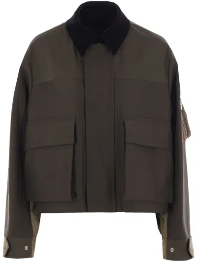 Sacai Full-zip Jacket In Khaki+beige