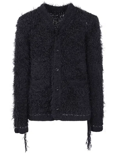 Sacai Furry Knit Cardigan Clothing In Black
