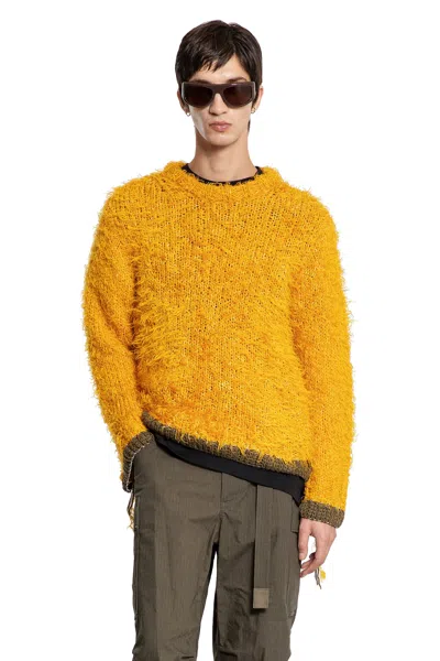 Sacai Furry Knit Sweater In Yellow