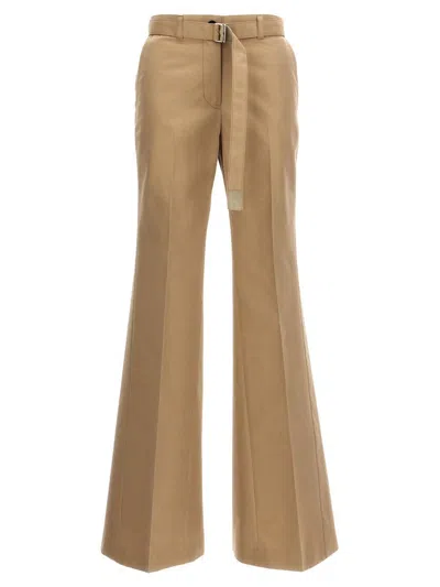 Sacai Gabardine Flared Trousers In Beige