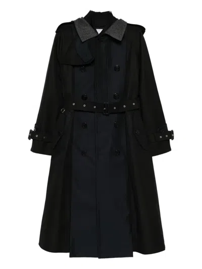 Sacai Gabardine Trench Coat In Black