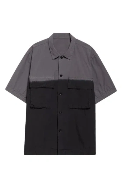 Sacai Garment Dye Short Sleeve Cotton Button-up Shirt In Black