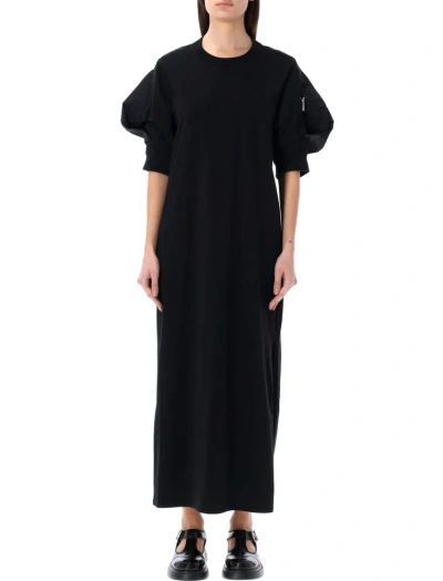 Sacai Gathered Detailed Side Slit Midi Dress In Black