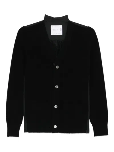 Sacai Gerippter Cardigan Mit Knöpfen In Black