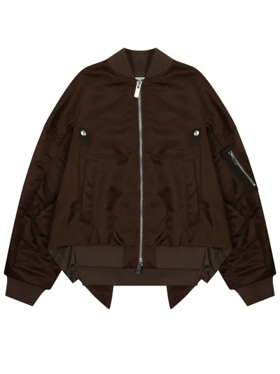 Sacai Giacca Bomber Cropped In Brown
