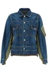 Sacai Womens Blue Khaki Bomber Shell-insert Relaxed-fit Denim Jacket In Blue, Khaki