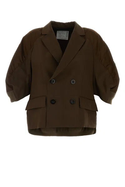 Sacai Chocolate Polyester Blend Blazer