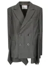 Sacai Double-breasted Checked-pattern Blazer In Gray