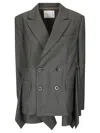 Sacai Double-breasted Checked-pattern Blazer In Gray