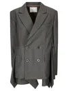 Sacai Double-breasted Checked-pattern Blazer In Gray
