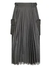 Sacai Glen-check Midi Skirt With Pleated Design And Belted Waist In Gray