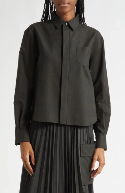 Sacai Glen Check Mixed Media Button-up Shirt In Black