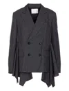 Sacai Glen-check Pleated Blazer In Gray