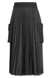 Sacai Glen Pleated Check-print Midi Skirt In Black