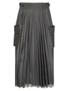 Sacai Glen Pleated Check Pocket Midi Skirt In Brown