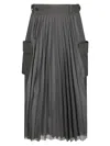 Sacai Glen Pleated Check Pocket Midi Skirt In Gray