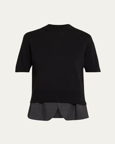 Sacai Glen Check X Knit Pullover In Black