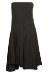 Sacai Glen Plaid Mixed Media Strapless Dress In Black
