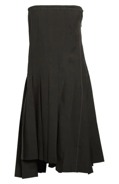 Sacai Glen Plaid Mixed Media Strapless Dress In Black