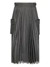 Sacai Glen Pleated Check Pocket Midi Skirt In Gray