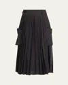 Sacai Glen Pleated Check-print Midi Skirt In Black