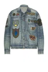 Sacai Patch-embellished Button-up Denim Jacket In L Blue