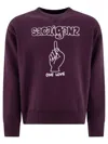 Sacai Graphic Print Crewneck Sweatshirt With Ribbed Cuffs In Purple