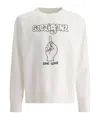 Sacai Graphic Print Crewneck Sweatshirt With Ribbed Cuffs In White