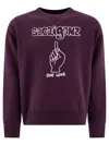 Sacai Graphic Print Crewneck Sweatshirt With Ribbed Cuffs In Brown