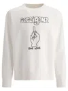 Sacai Graphic Print Crewneck Sweatshirt With Ribbed Cuffs In White
