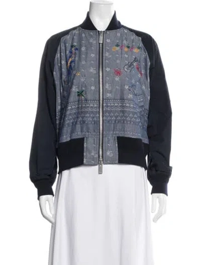 Pre-owned Sacai Graphic Print Bomber Jacket In Blue