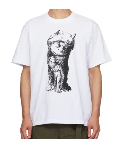 Sacai Graphic-print Cotton T-shirt In White