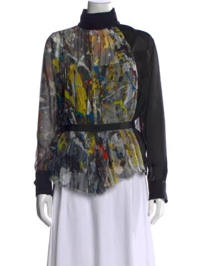 Pre-owned Sacai Graphic Print Mock Neck Top In Multicolor