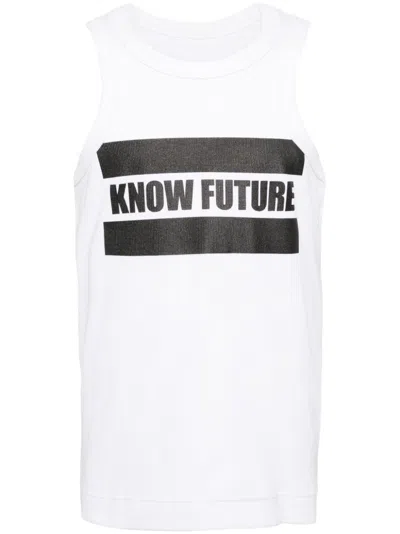 Sacai Graphic-print Ribbed-knit Tank Top In White