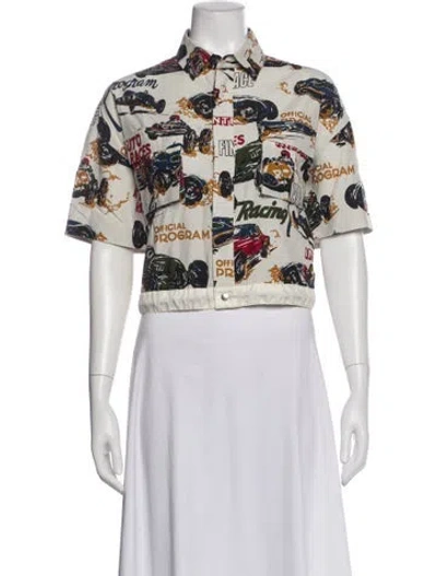 Pre-owned Sacai Graphic Print Short Sleeve Button-up Top In Multi