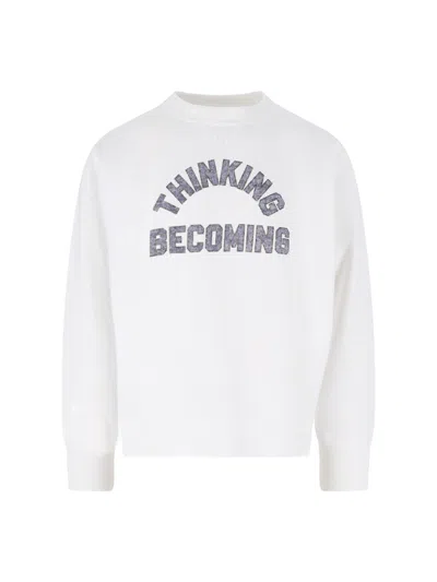 Sacai Crew Neck Graphic Print Relaxed Sweatshirt In White