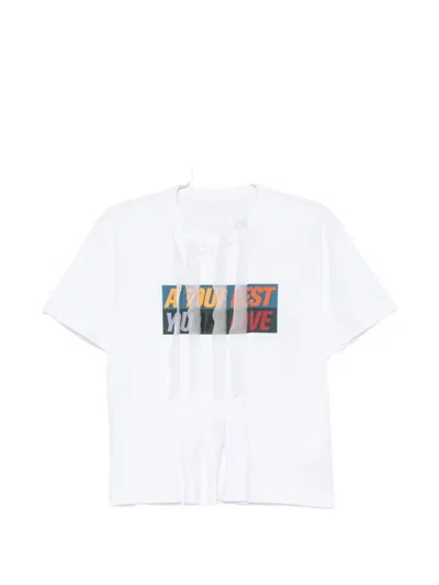 Sacai Graphic-print Organza-trimmed T-shirt In White