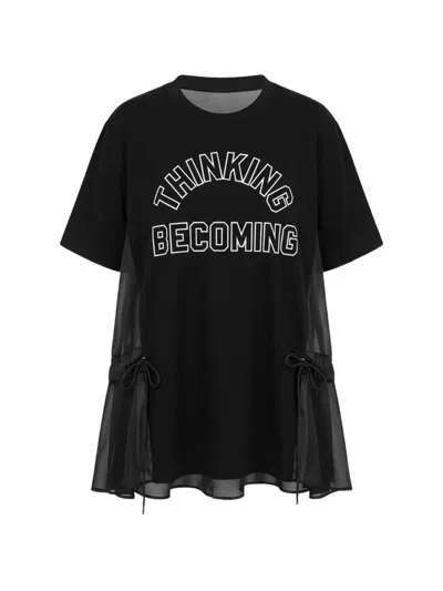 Sacai Graphic-print Sheer-panel T-shirt In Black
