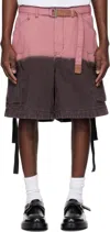 Sacai Gray & Pink Garment-dyed Denim Cargo Shorts In 301 Gray